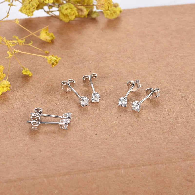 EPIRORA Sterling Silver Stud Earrings for Women Men- 3 Pairs 3mm Tiny Ball Stud Earrings Round CZ Earrings Pearl Earrings Set Cartilage Small Tragus Earrings - Image 3